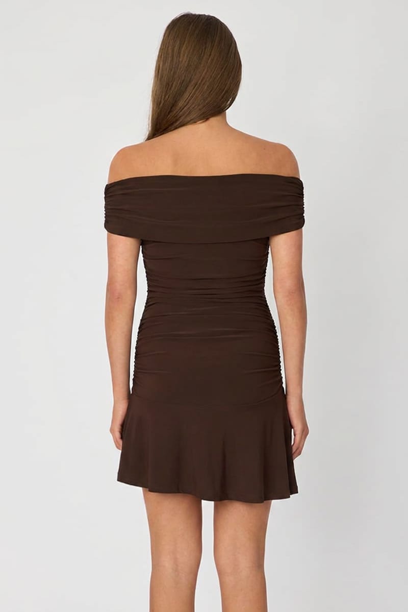 Brown Off Shoulder Dress Mini for Ally Fashion