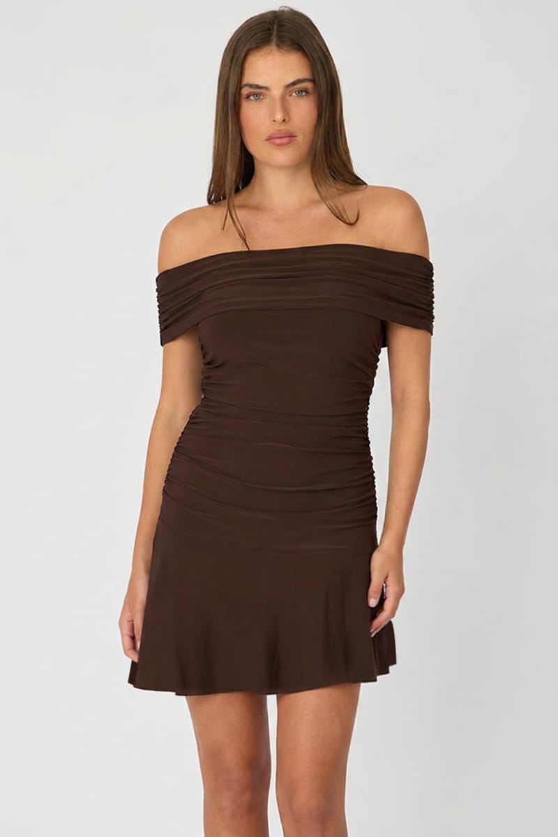 Brown Off Shoulder Dress Mini for Ally Fashion