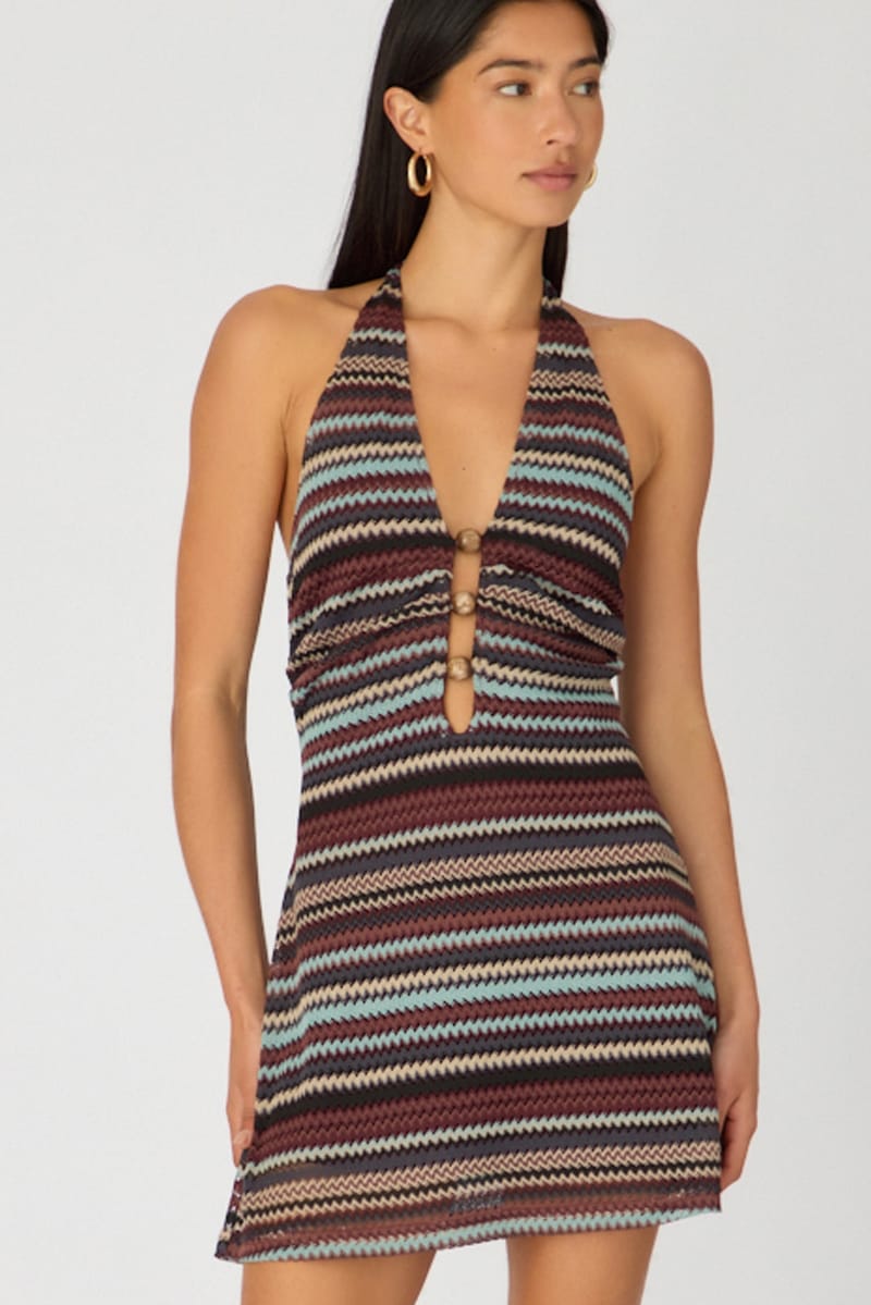 Multi Stripe Mini Dress Beading Detail for Ally Fashion