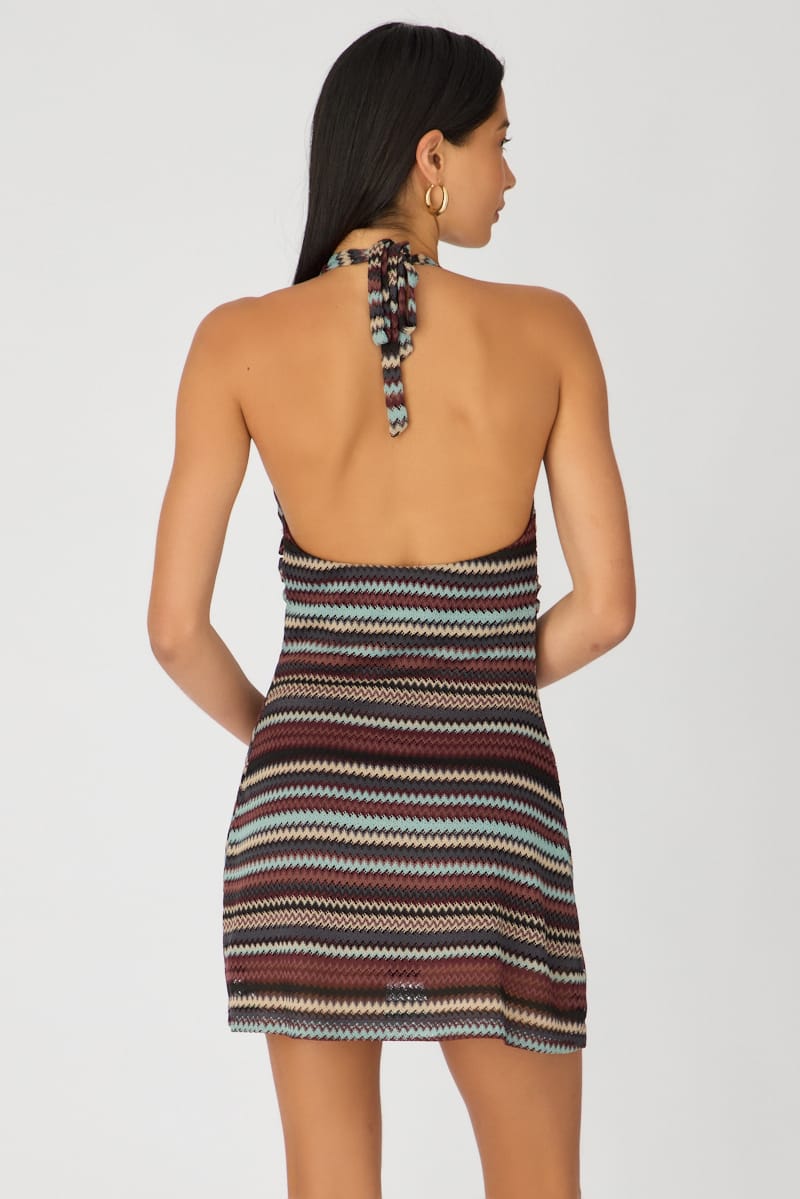 Multi Stripe Mini Dress Beading Detail for Ally Fashion