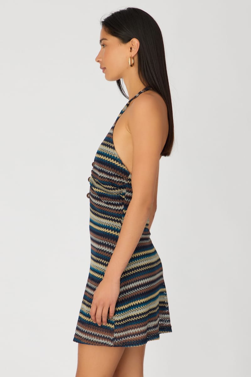 Multi Stripe Mini Dress Beading Detail for Ally Fashion