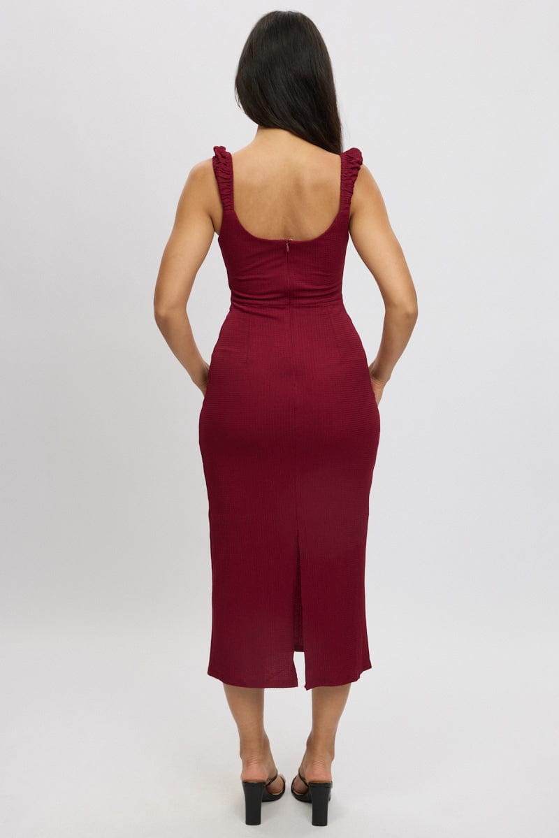 Red Bodycon Dress Textured Midi for Ally Fashion