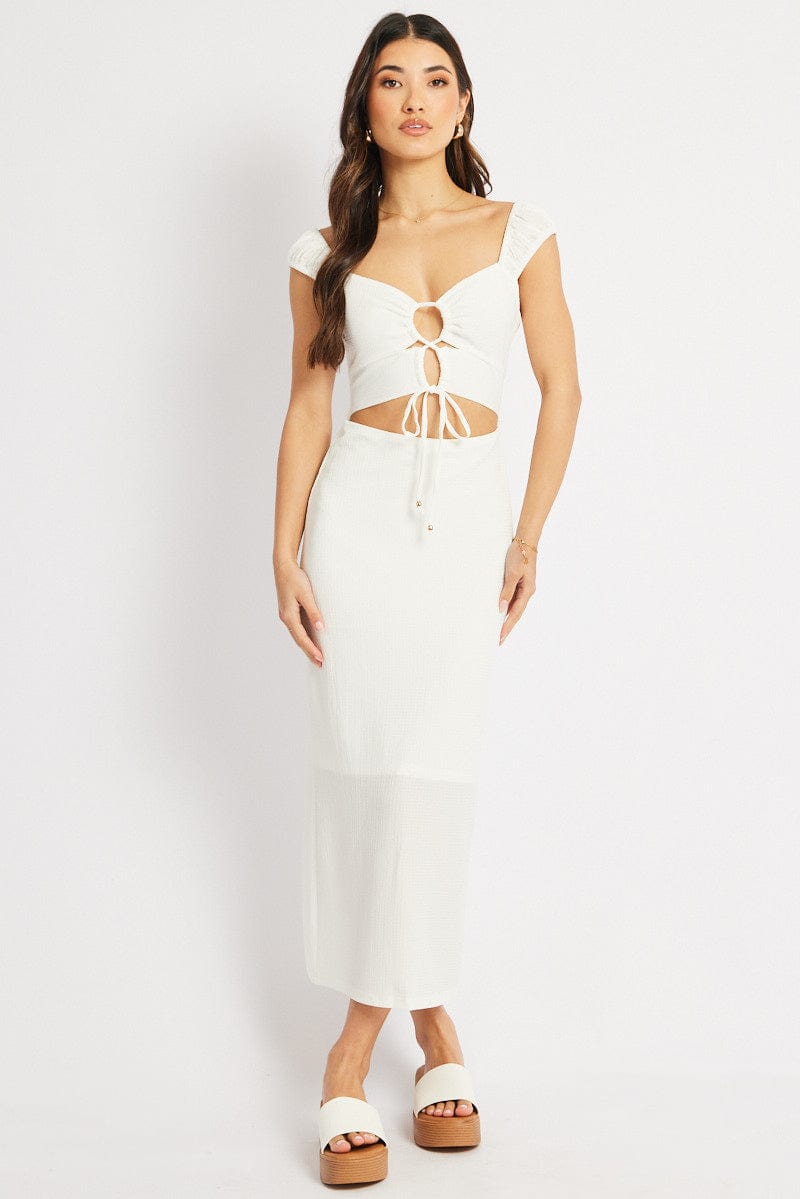 White Bodycon Dress Textured Midi for Ally Fashion