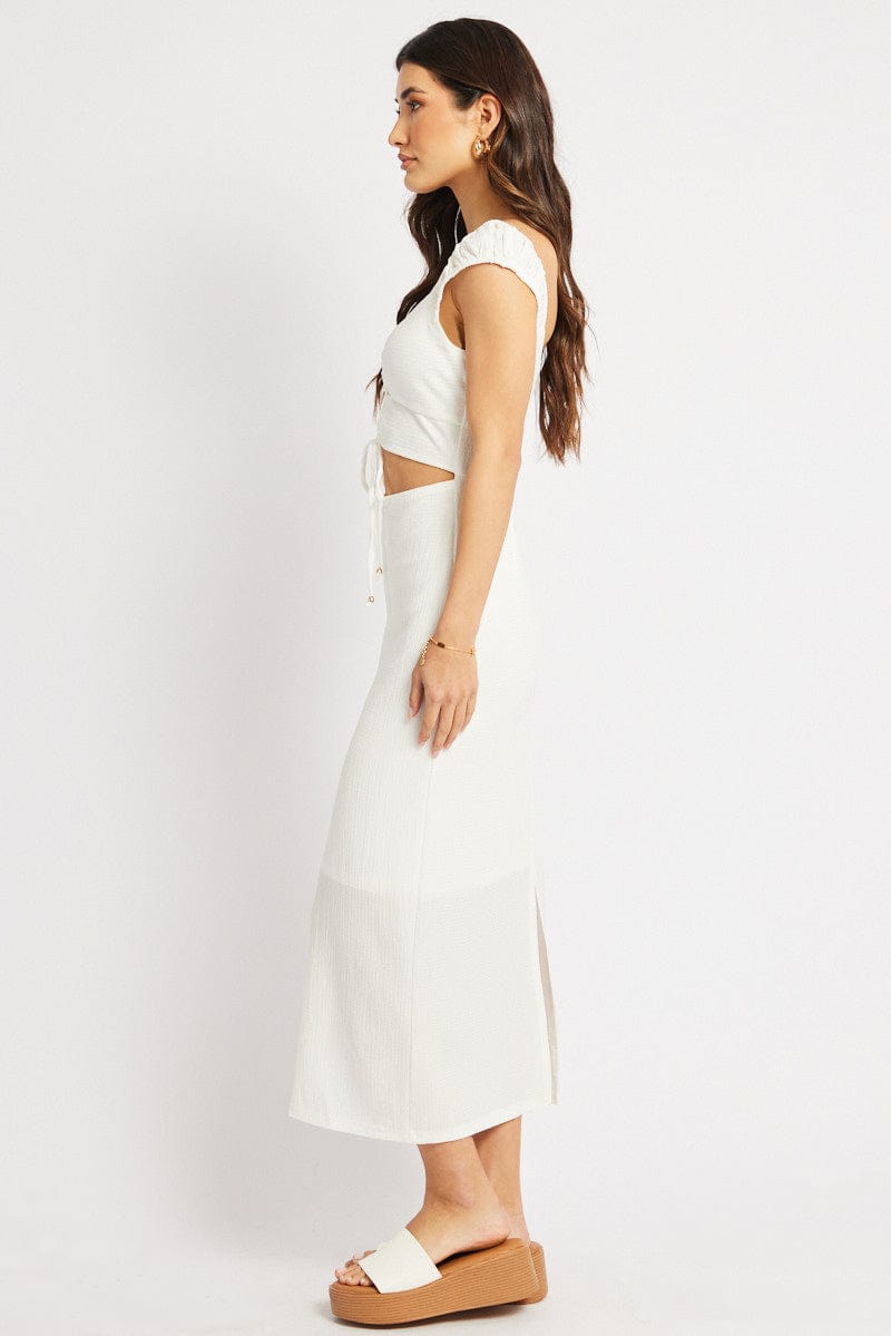 White Bodycon Dress Textured Midi for Ally Fashion