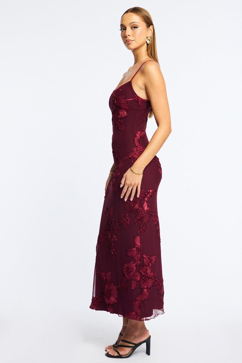 Red Bodycon Dress Embroidered Mesh for Ally Fashion