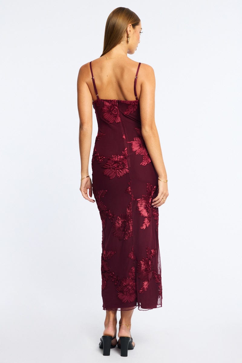 Red Bodycon Dress Embroidered Mesh for Ally Fashion