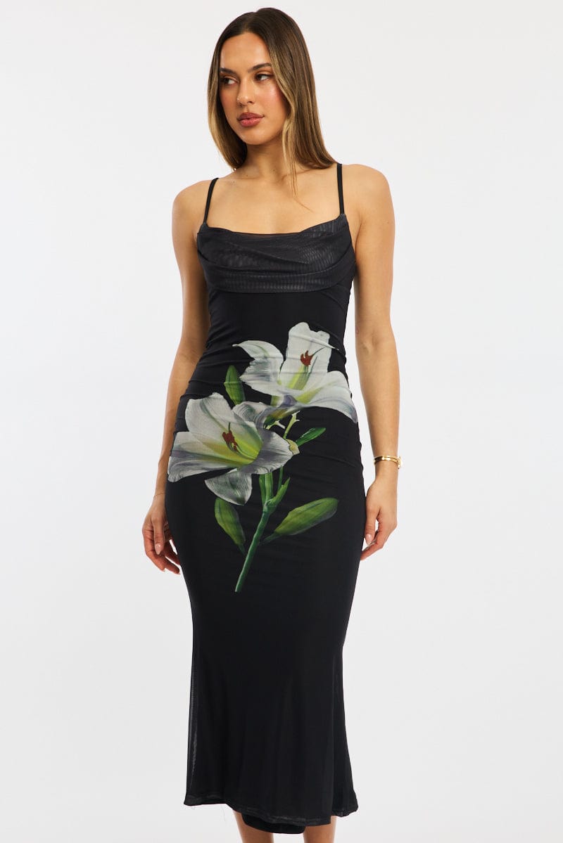 Black Floral Bodycon Dress Maxi | Ally Fashion Black Floral Bodycon Dress Maxi | Ally Fashion