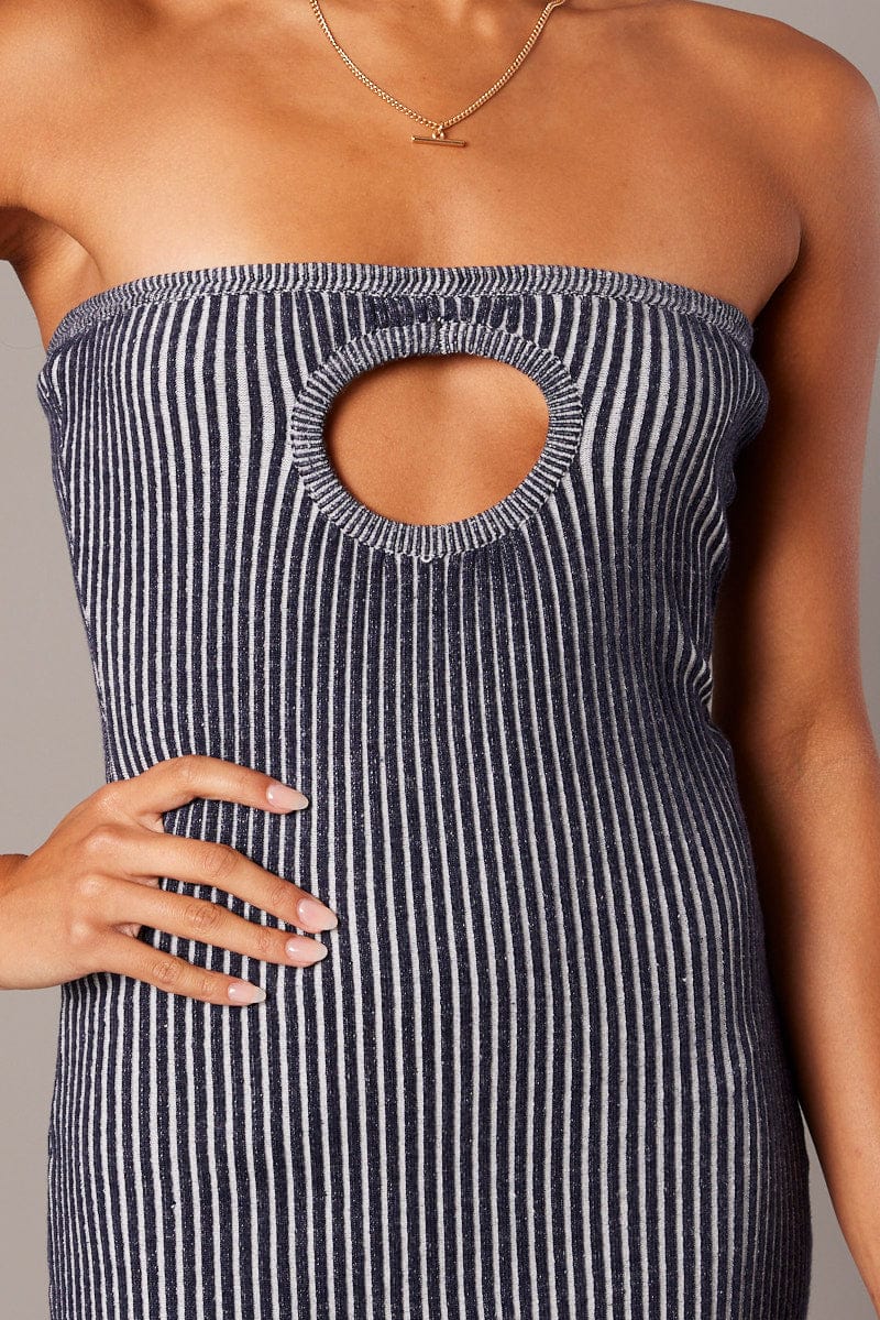 Blue Knit Dress Key Hole Front Bandeau Midi | Ally Fashion Blue Knit Dress Key Hole Front Bandeau Midi | Ally Fashion