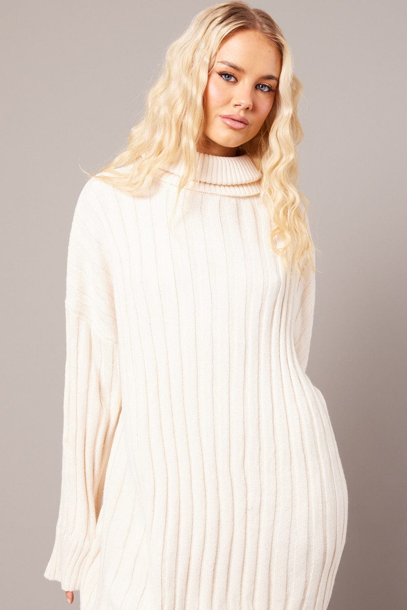 White Knit Dress Long Sleeve Jumper for Ally Fashion