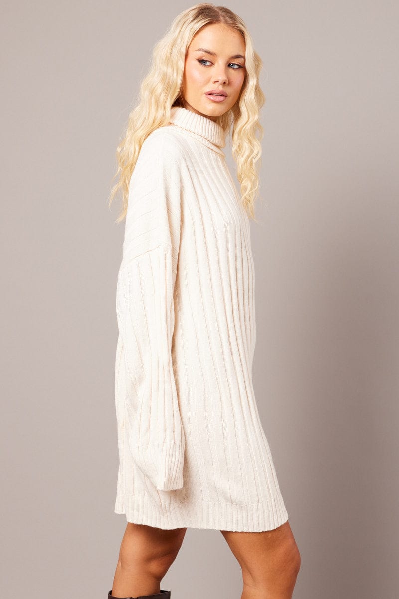White Knit Dress Long Sleeve Jumper for Ally Fashion