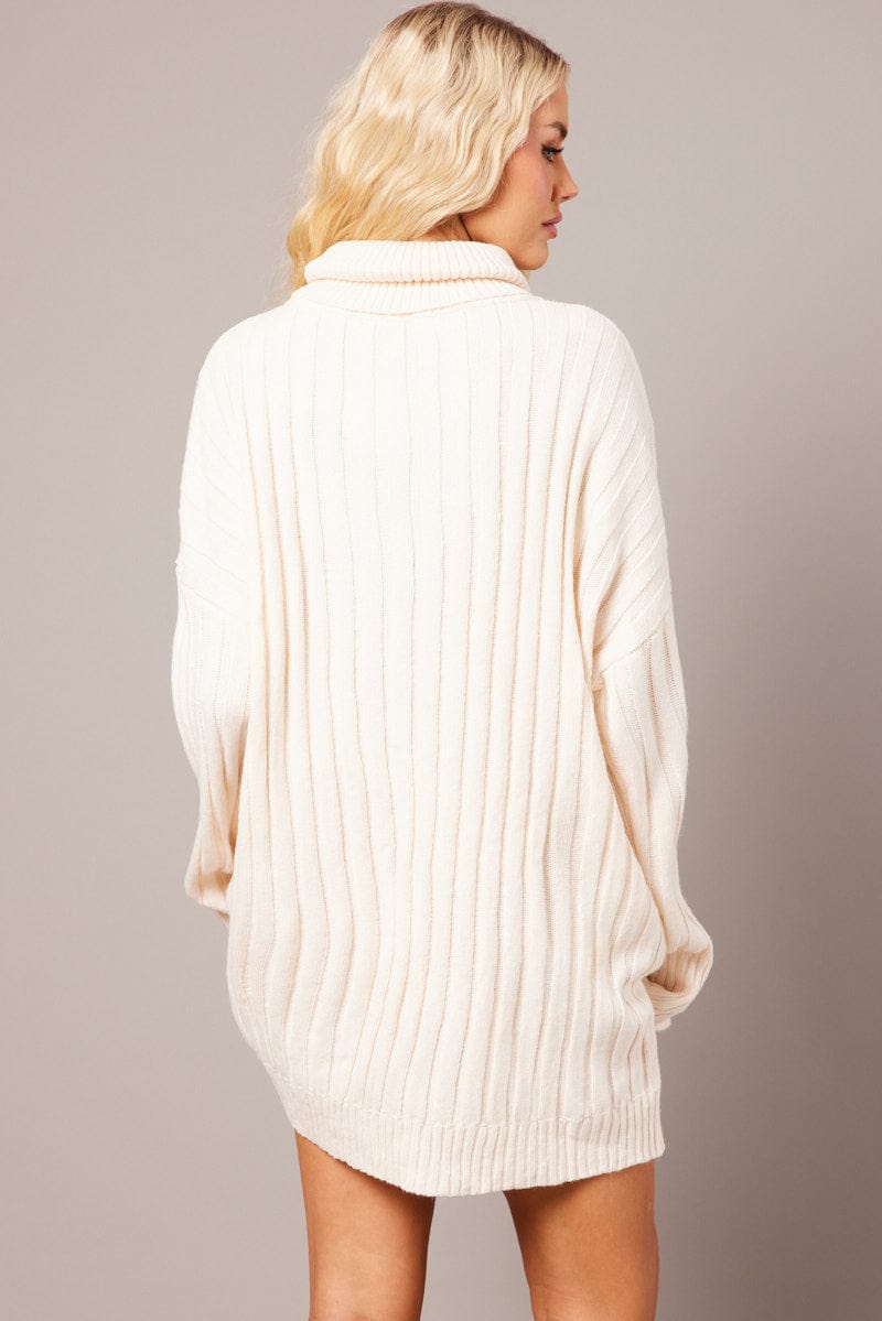 White Knit Dress Long Sleeve Jumper for Ally Fashion