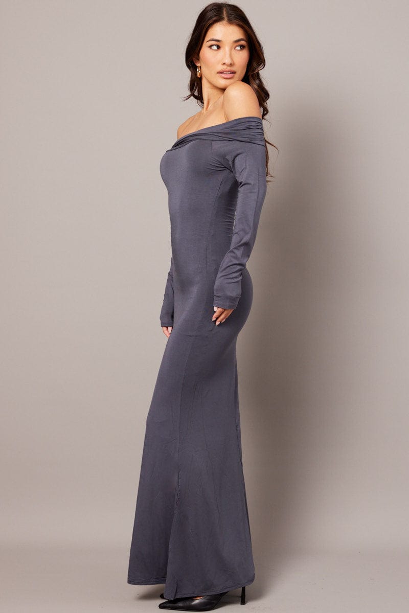 Grey Off Shoulder Dress Long Sleeve Maxi | Ally Fashion Grey Off Shoulder Dress Long Sleeve Maxi | Ally Fashion