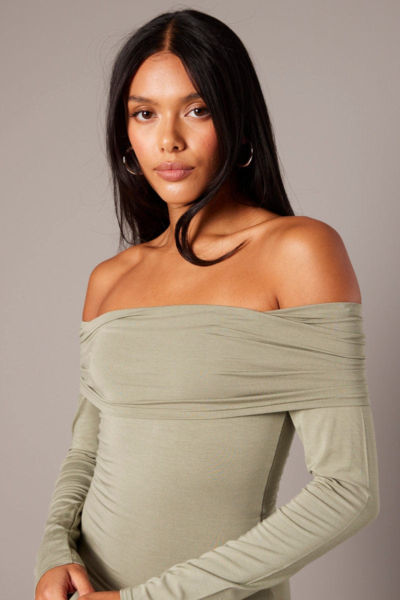 Green Off Shoulder Dress Long Sleeve  Maxi for Ally Fashion