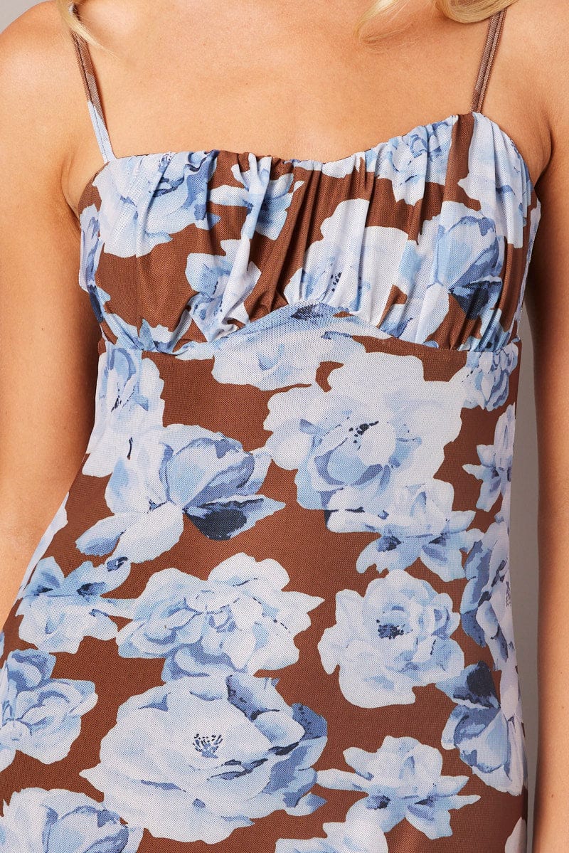 Multi Floral Bodycon Dress Singlet Midi for Ally Fashion