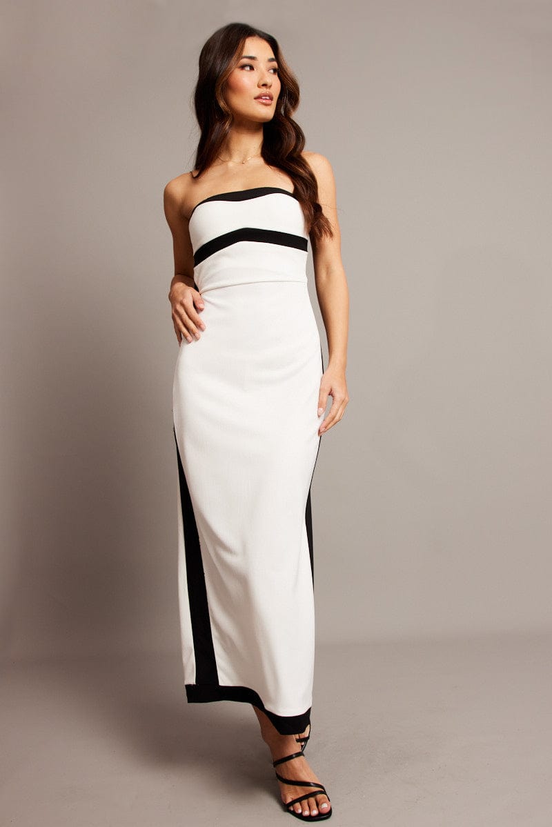 White Bodycon Dress Colorblock for Ally Fashion