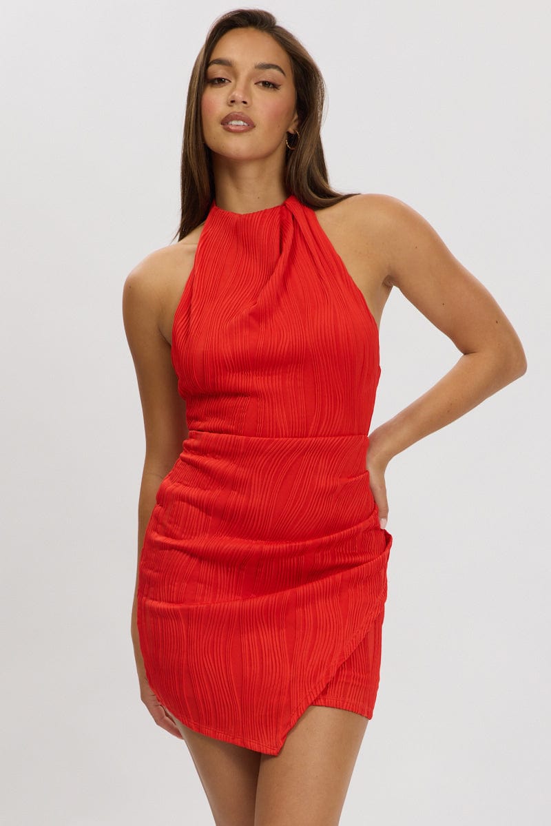 Red Bodycon Dress Textured Mini for Ally Fashion