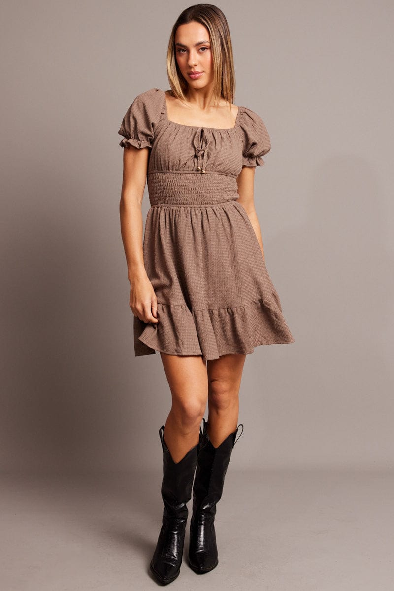 Brown Fit And Flare Dress Mini for Ally Fashion