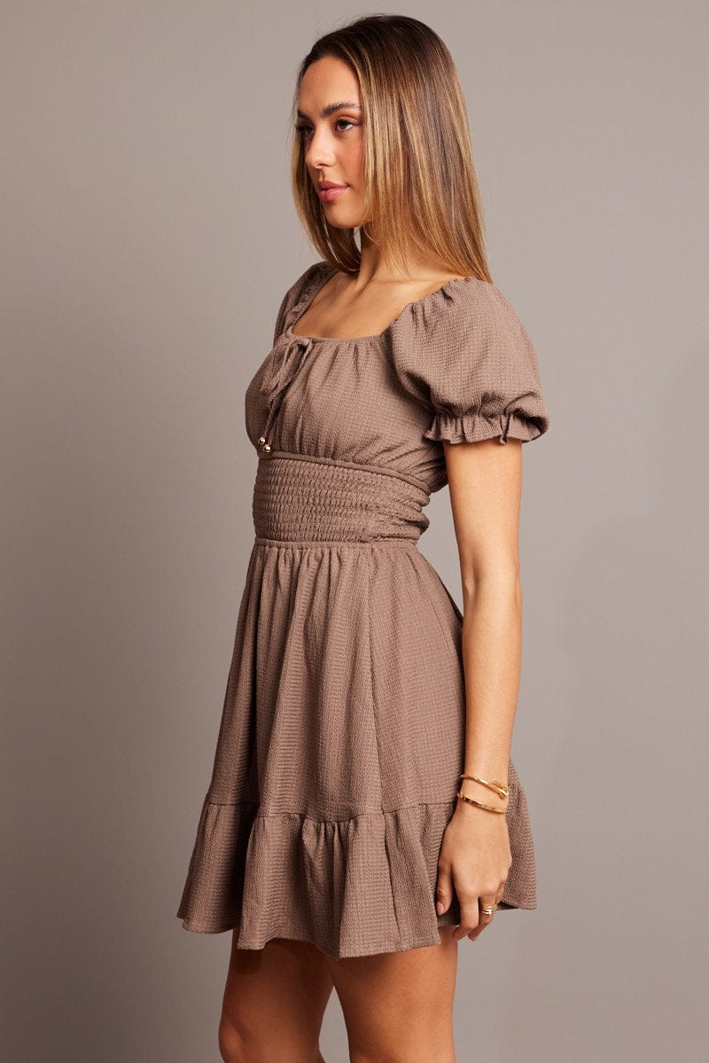 Brown Fit And Flare Dress Mini for Ally Fashion