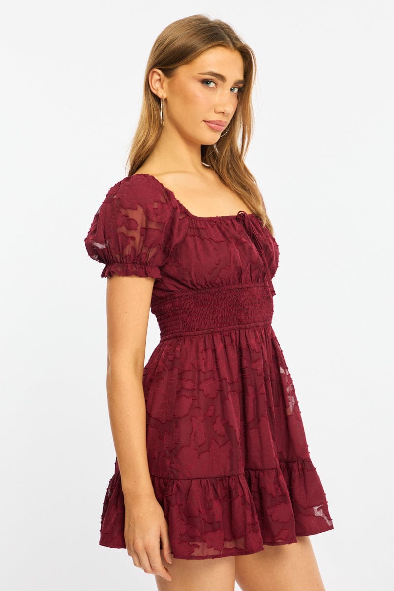 slim fit dress slacks Audrey Puff Sleeve Fitted Midi Dress With Train main image 0