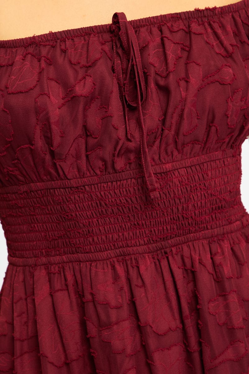 Red Fit And Flare Dress Puff Sleeve for Ally Fashion