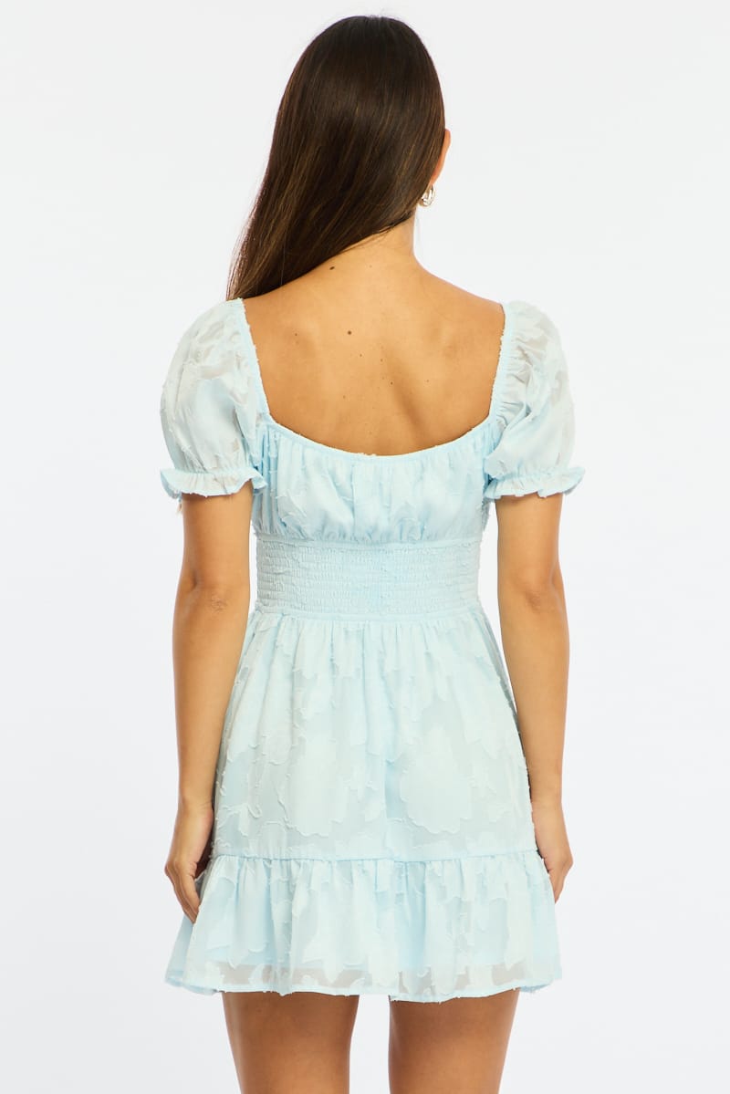 Blue Fit And Flare Dress Puff Sleeve for Ally Fashion
