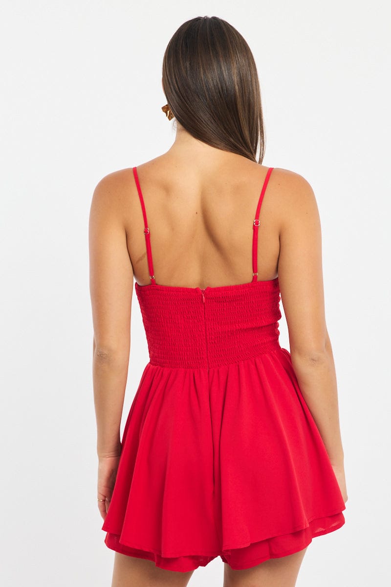 Red Playsuit Cowlneck Strappy for Ally Fashion