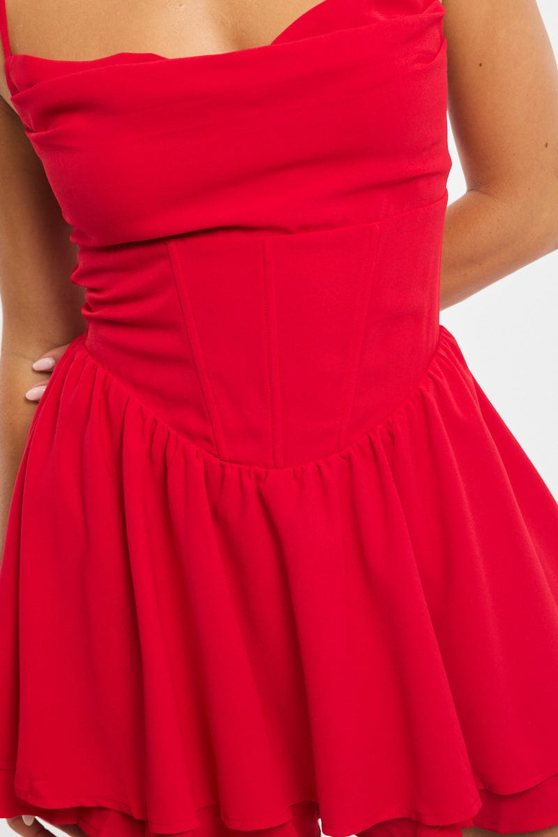 Red Playsuit Cowlneck Strappy for Ally Fashion