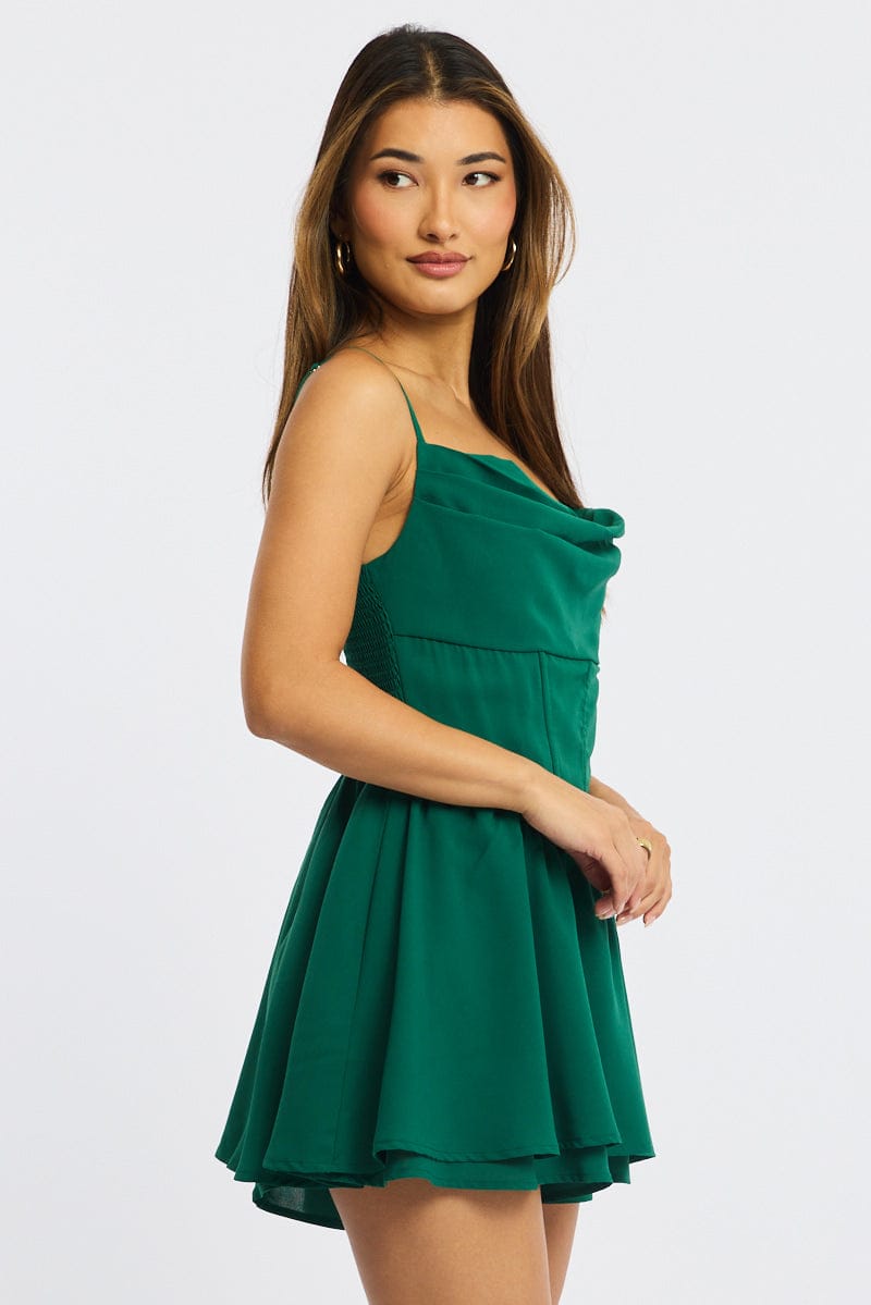 Green Playsuit Cowlneck Strappy for Ally Fashion