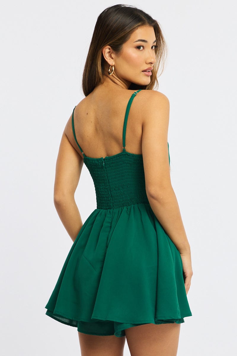 Green Playsuit Cowlneck Strappy for Ally Fashion
