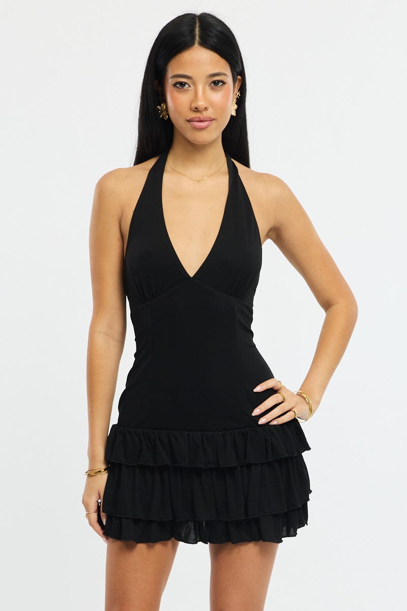 Black Playsuit Ruffle Hem for Ally Fashion