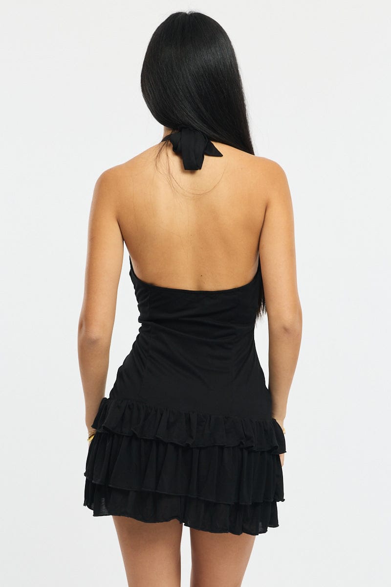 Black Playsuit Ruffle Hem for Ally Fashion