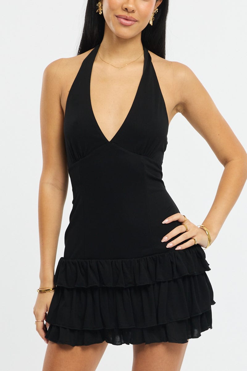 Black Playsuit Ruffle Hem for Ally Fashion