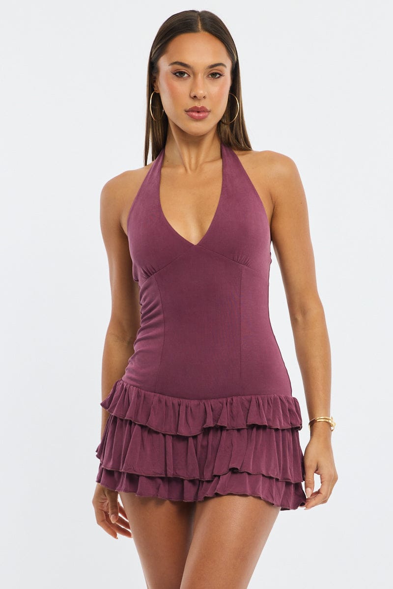 Purple Playsuit Ruffle Hem for Ally Fashion