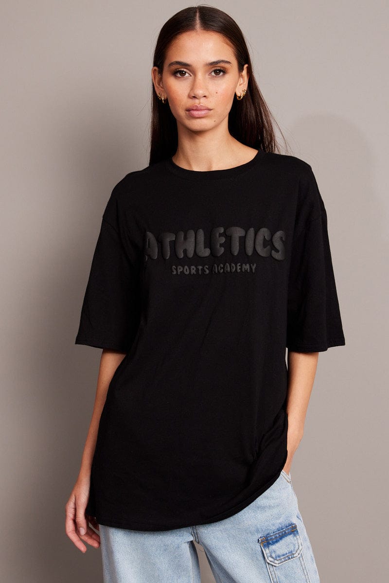 Black Graphic Tee Short Sleeve for Ally Fashion