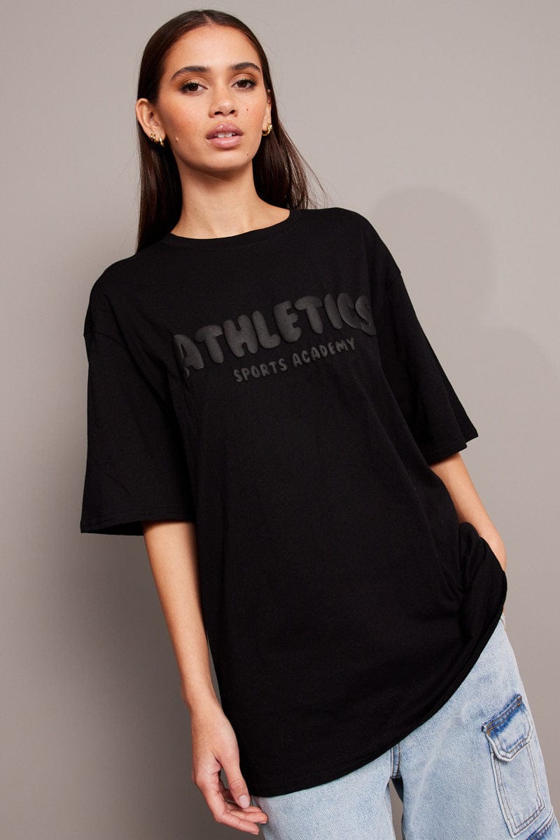 Black Graphic Tee Short Sleeve for Ally Fashion