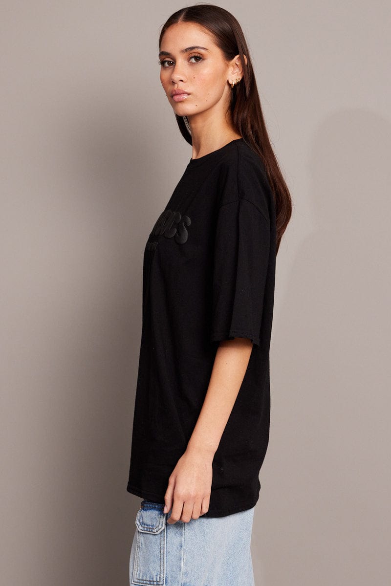 Black Graphic Tee Short Sleeve for Ally Fashion