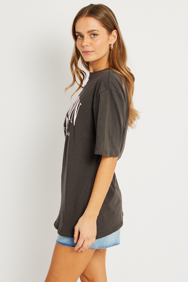 Grey Graphic Tee Short Sleeve for Ally Fashion