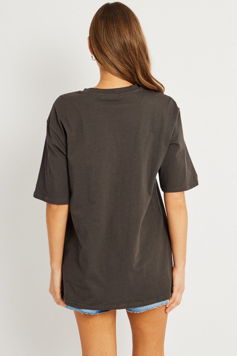 Grey Graphic Tee Short Sleeve for Ally Fashion