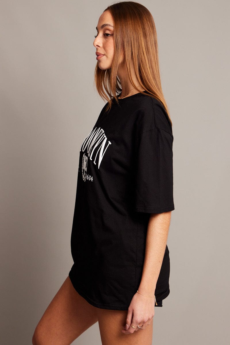 Black Graphic Tee Short Sleeve for Ally Fashion