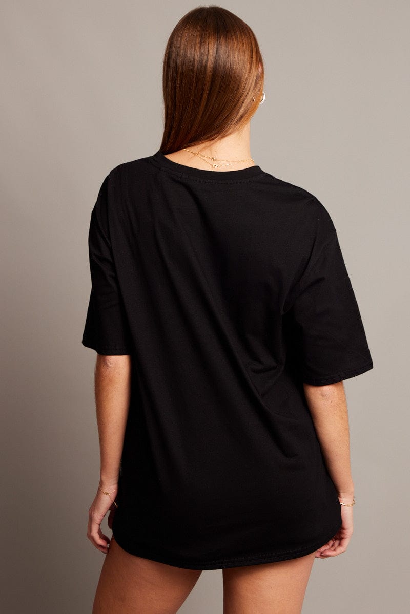 Black Graphic Tee Short Sleeve for Ally Fashion