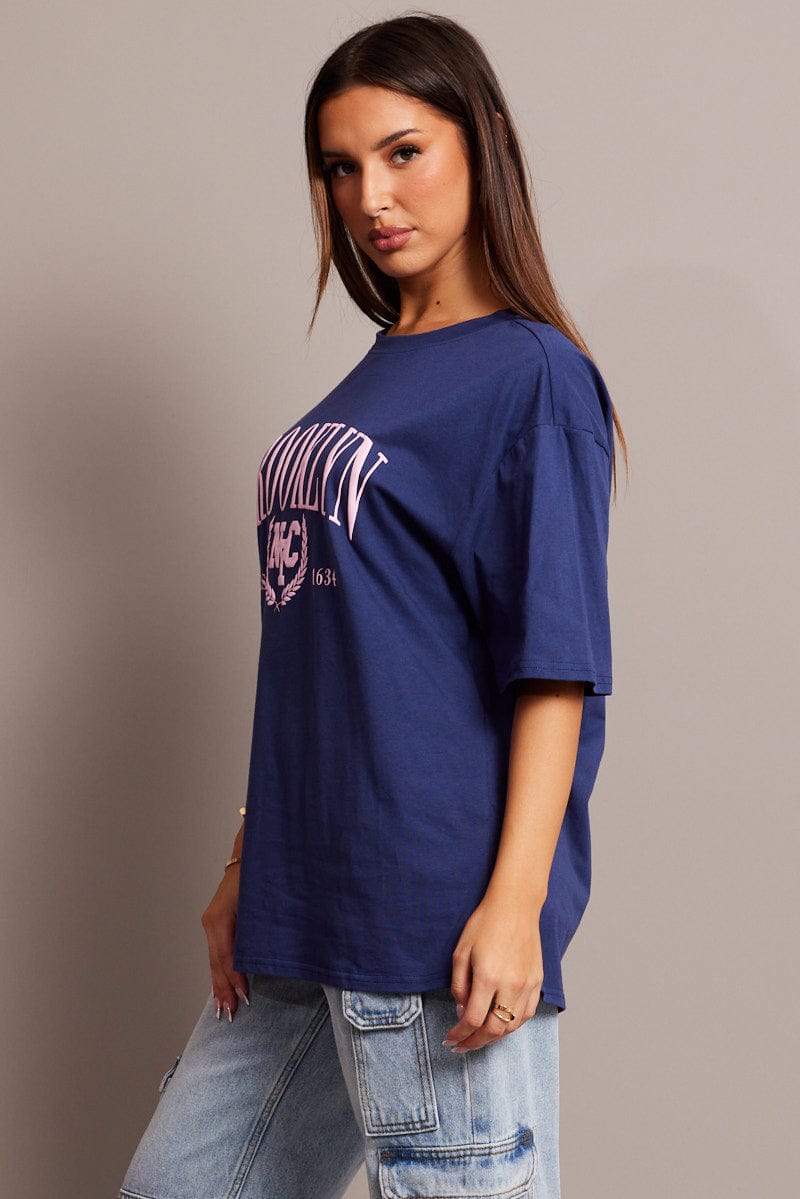 Blue Graphic Tee Short Sleeve for Ally Fashion