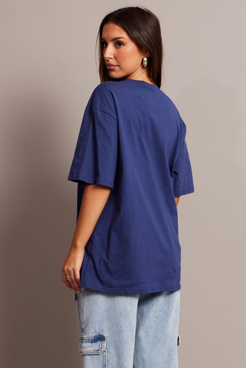 Blue Graphic Tee Short Sleeve for Ally Fashion