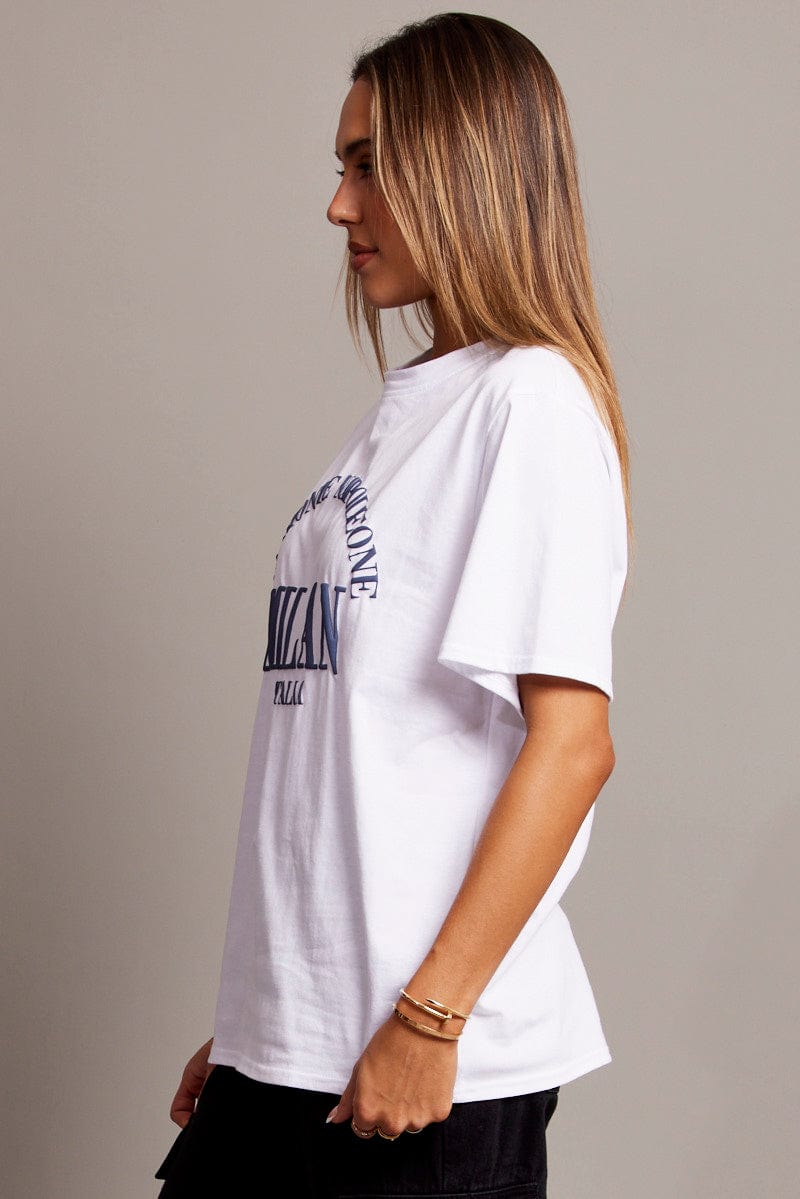 White Graphic Tee Short Sleeve for Ally Fashion