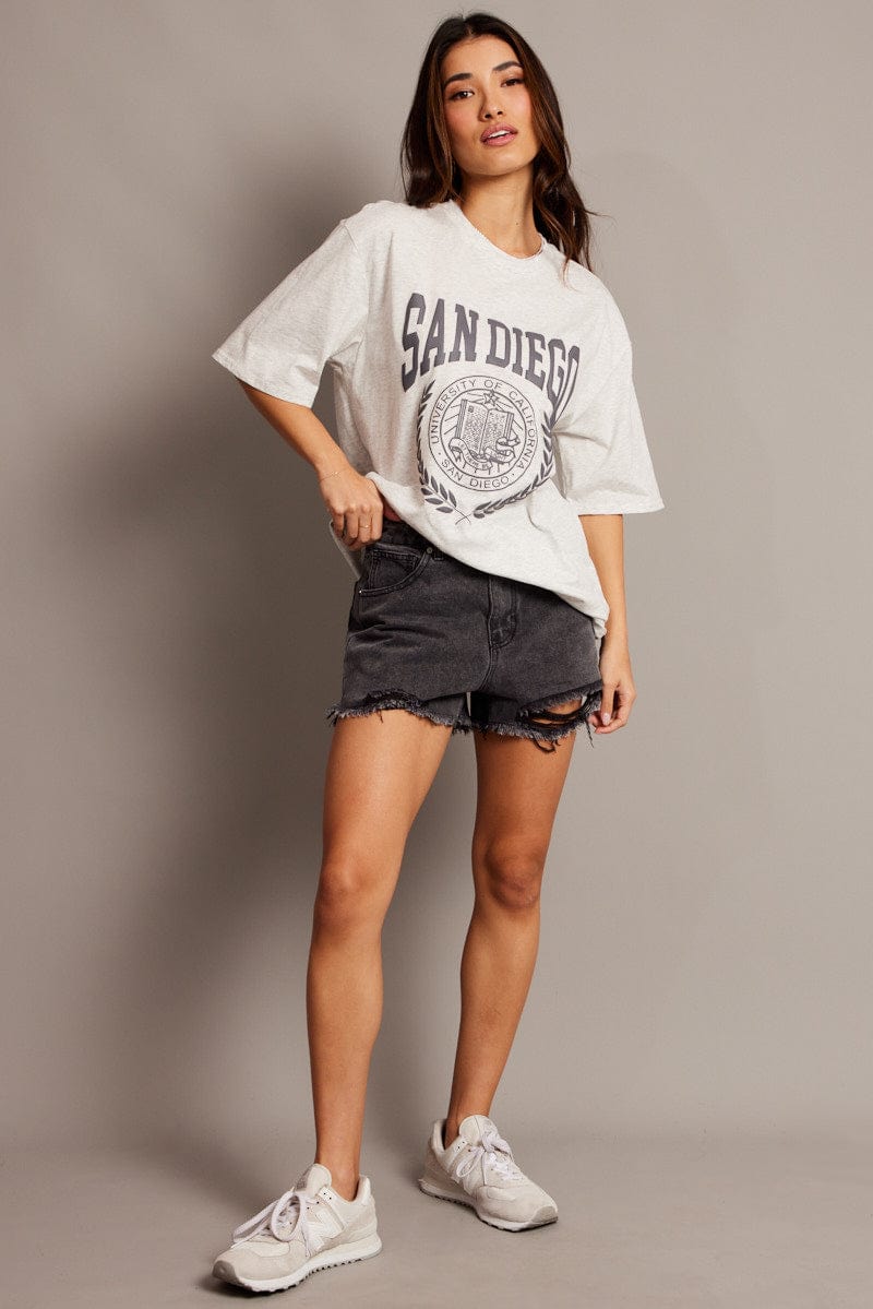 Grey Graphic Tee Short Sleeve for Ally Fashion