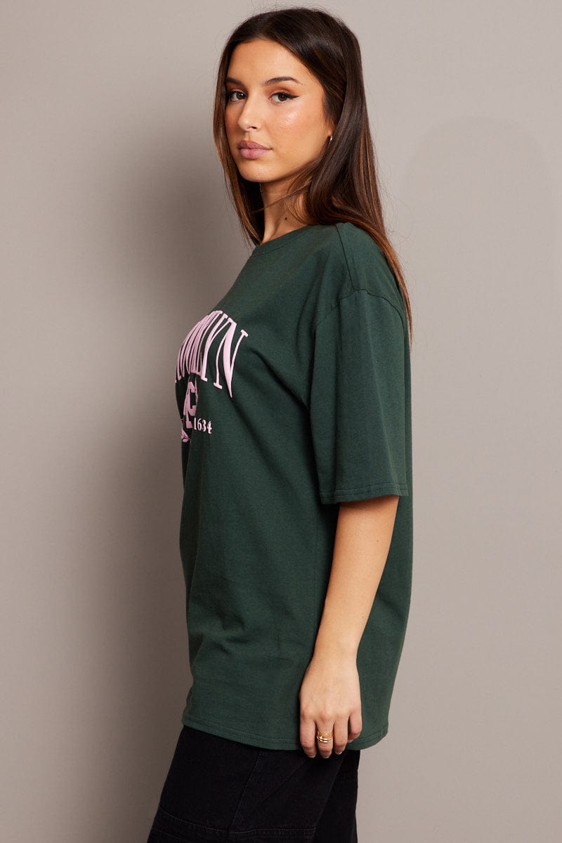 Green Graphic Tee Short Sleeve for Ally Fashion