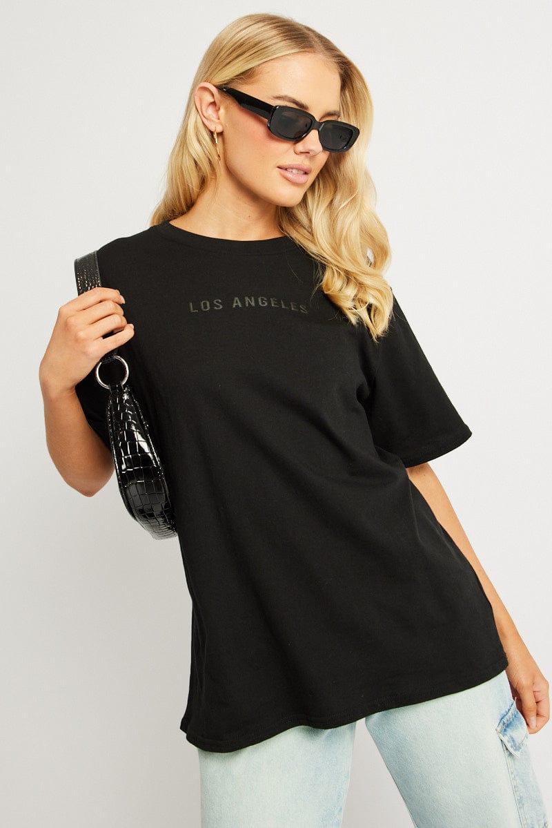 Black Graphic Tee Short Sleeve for Ally Fashion