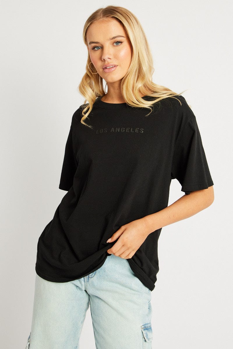 Black Graphic Tee Short Sleeve for Ally Fashion