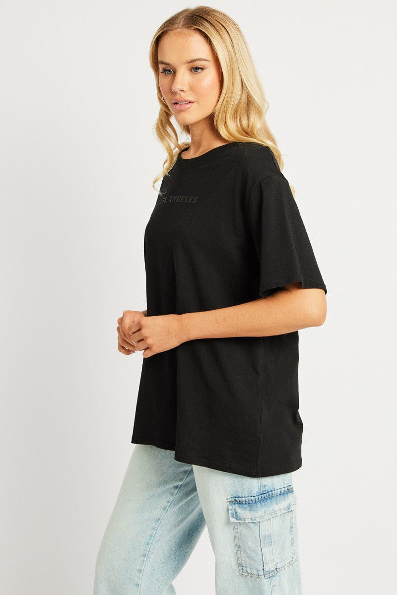 Black Graphic Tee Short Sleeve for Ally Fashion