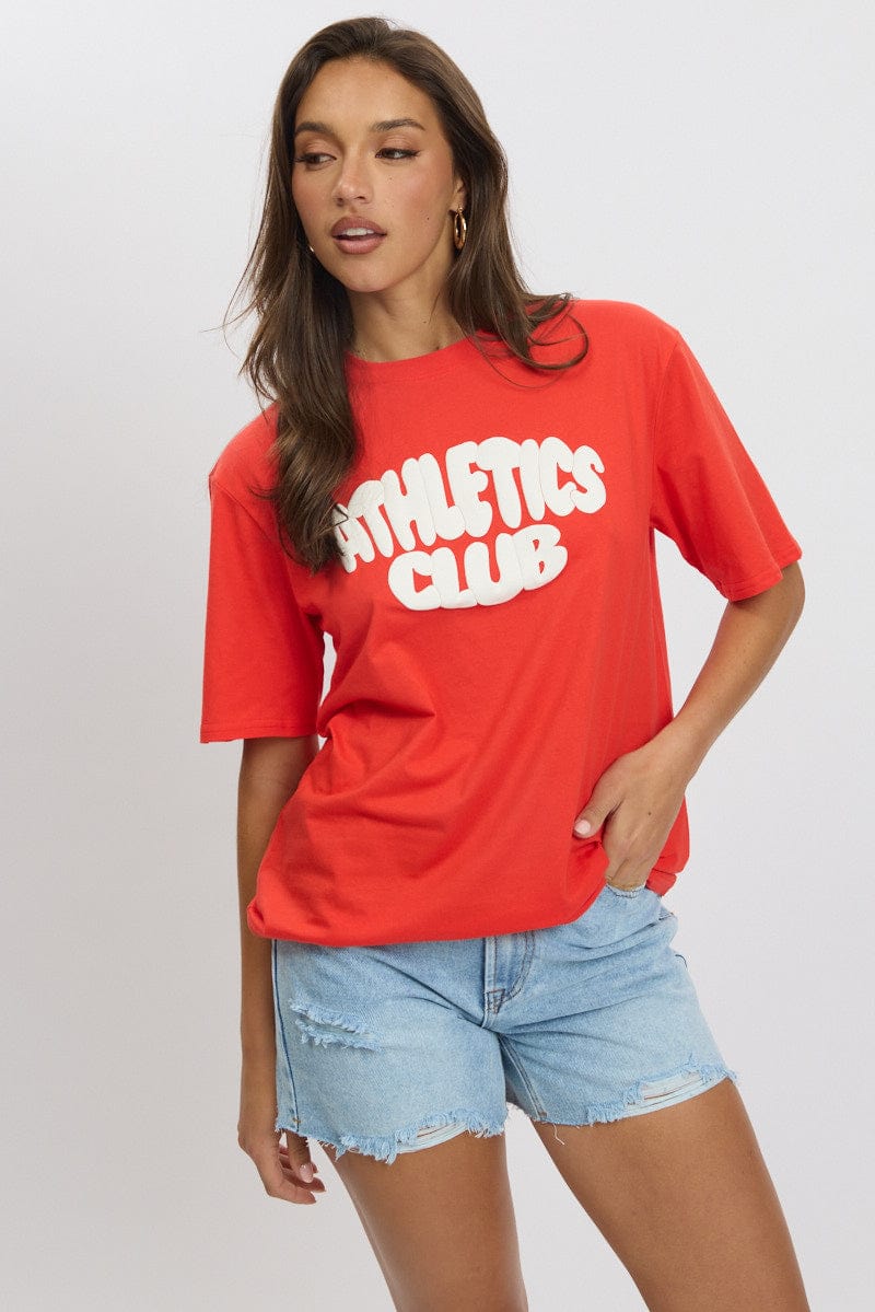 Red Graphic Tee Short Sleeve for Ally Fashion