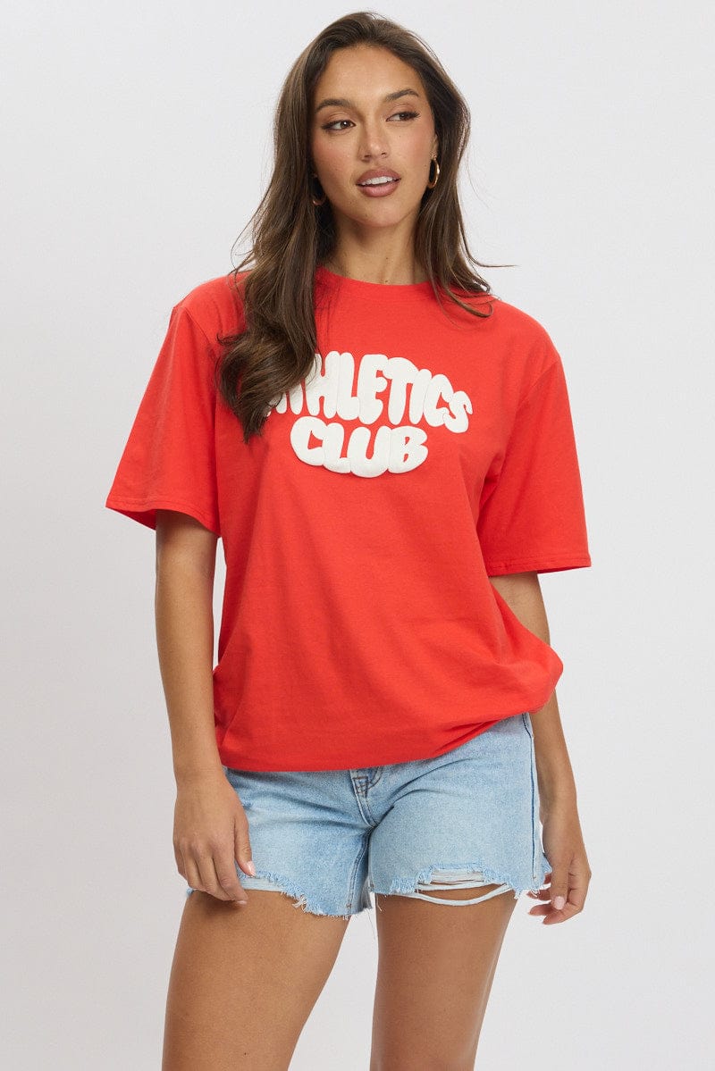 Red Graphic Tee Short Sleeve for Ally Fashion